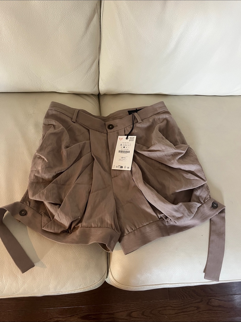 Zara Taupe High-Waist Pleated Shorts